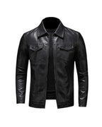 Men's Vegan Leather Collared Jacket
