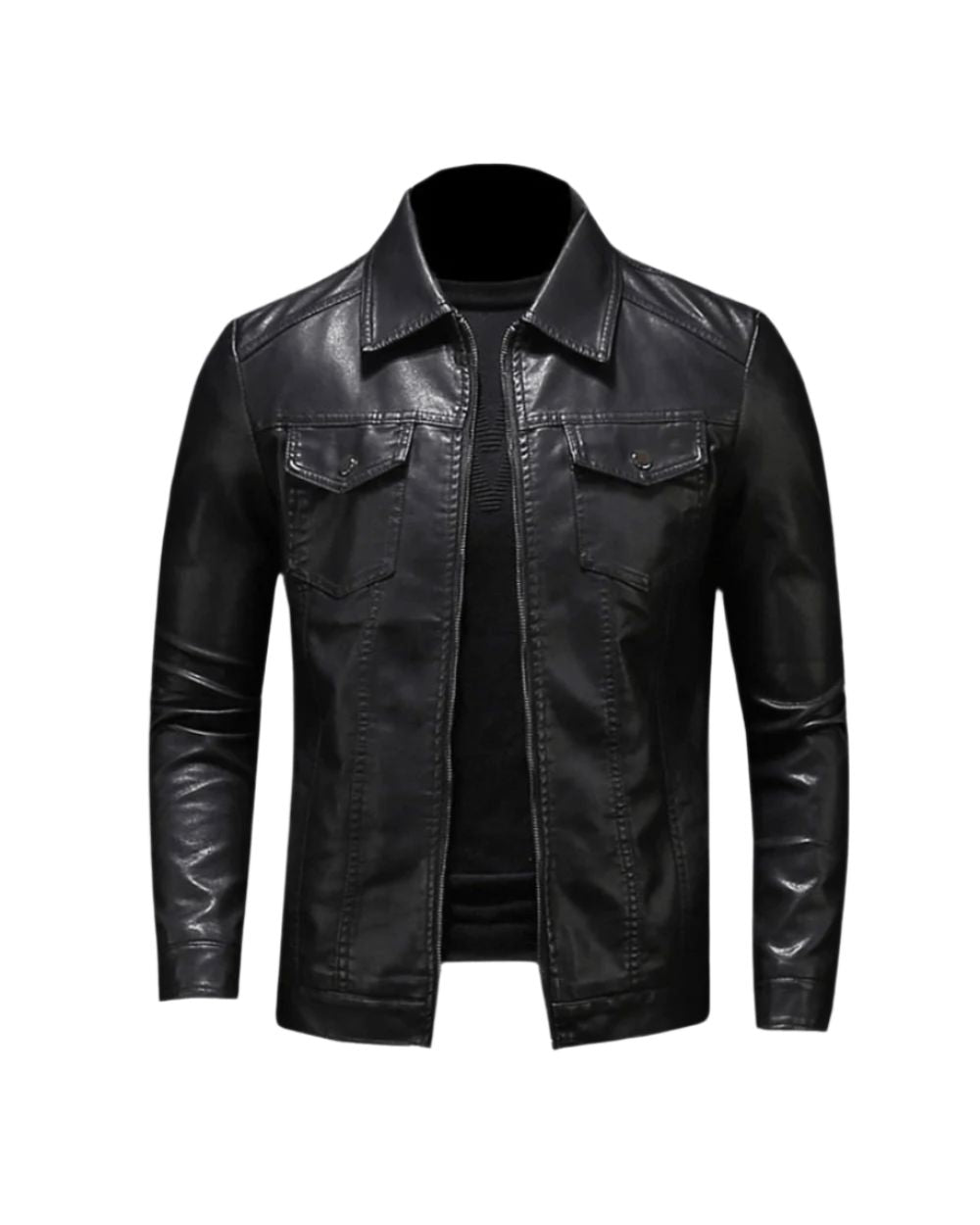 Men's Vegan Leather Collared Jacket