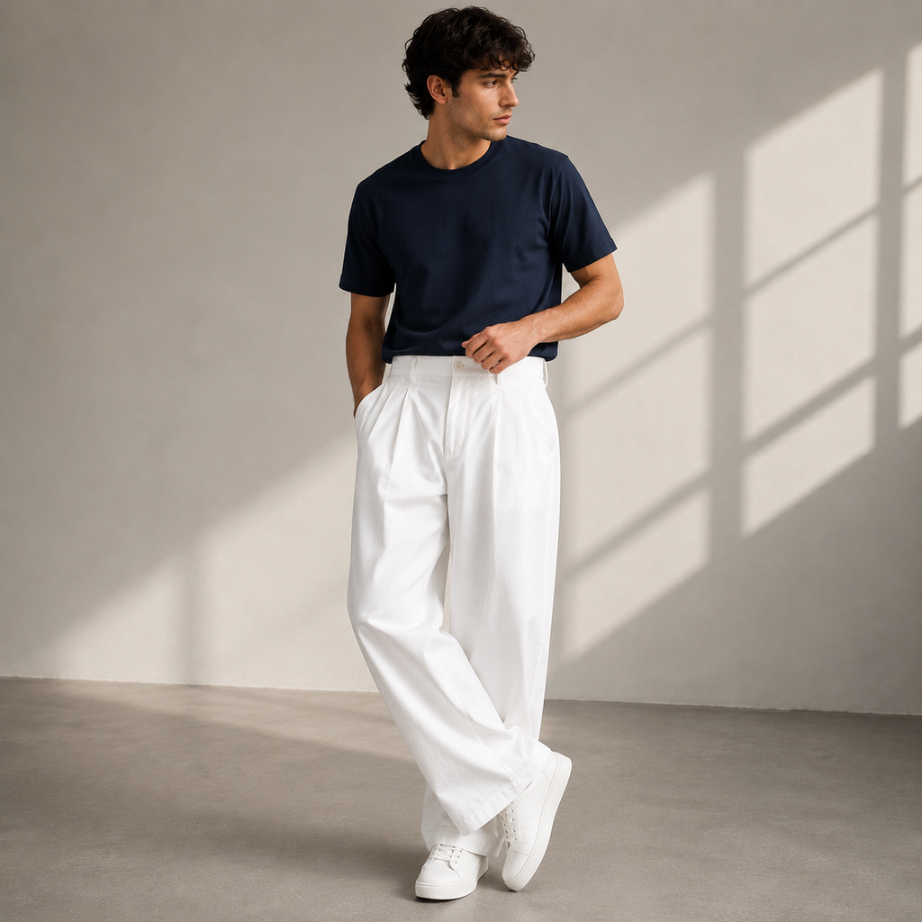 Men's Wide Leg Pleated Trousers