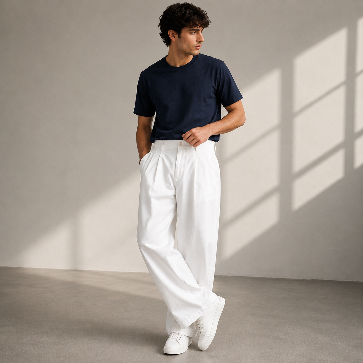 Men's Wide Leg Pleated Trousers