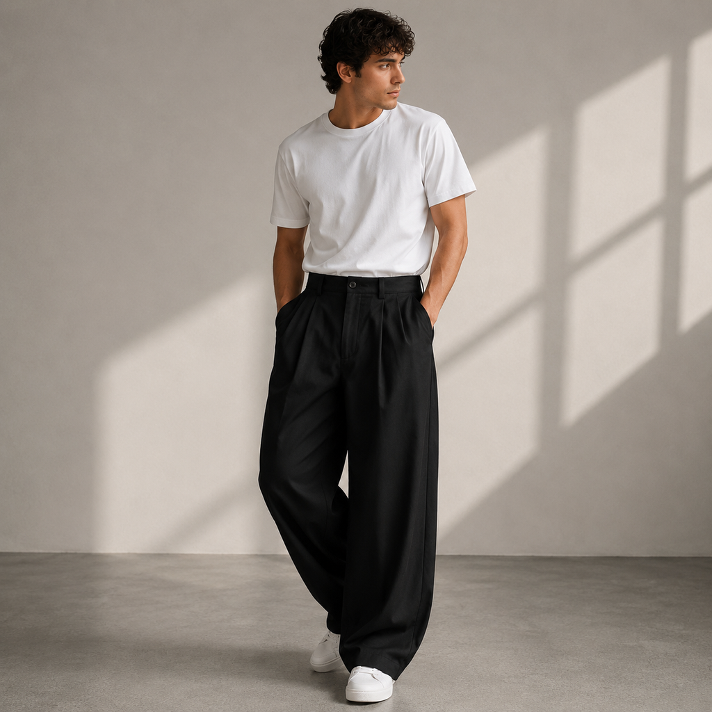 Men's Wide Leg Pleated Trousers
