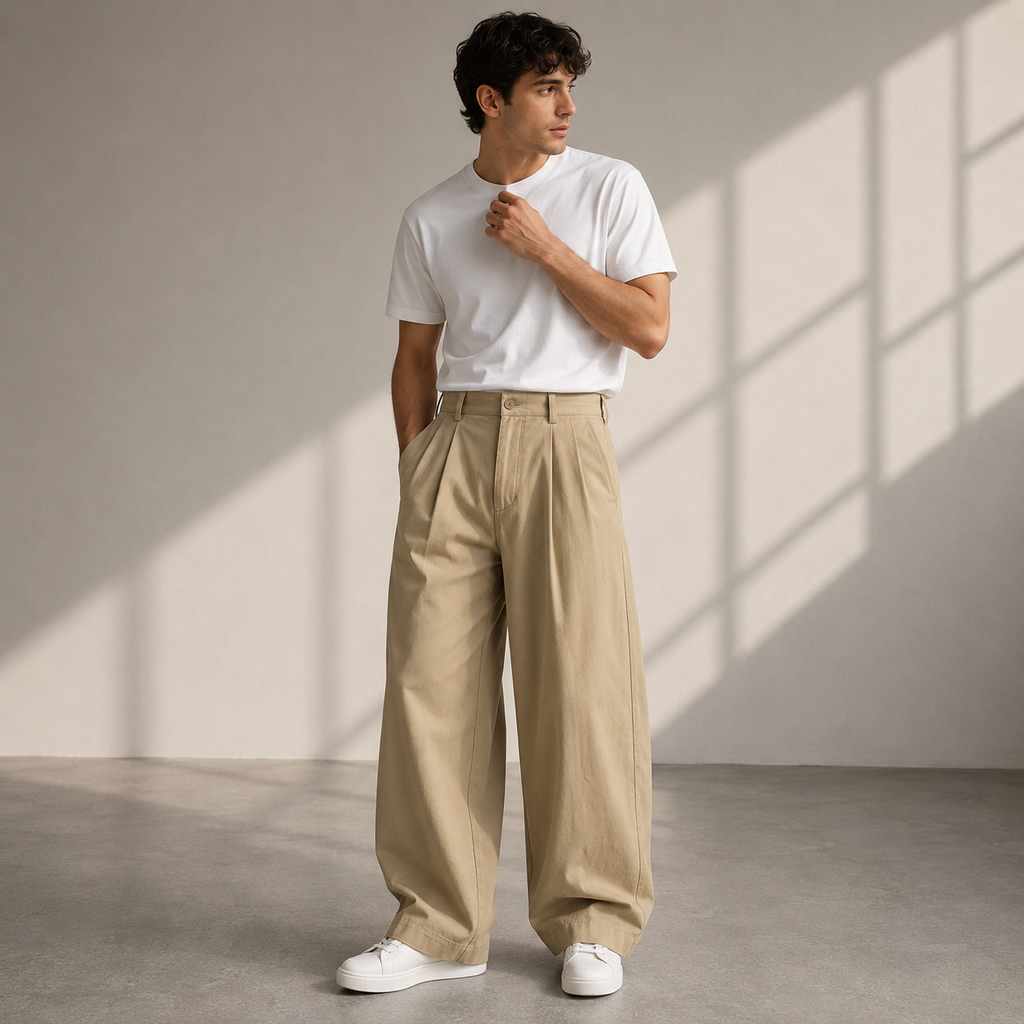 Men's Wide Leg Pleated Trousers