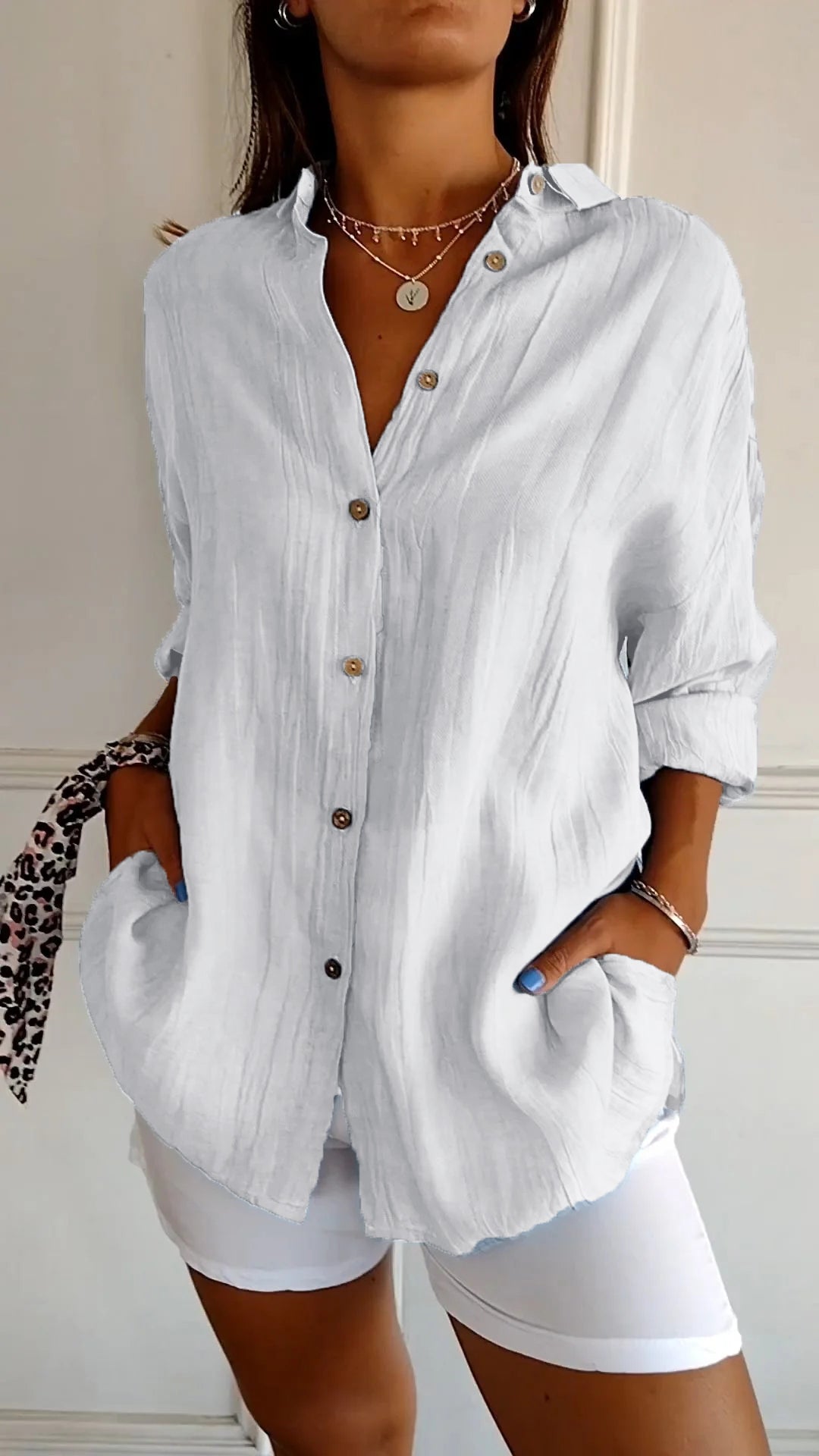 Women's Linen-Style Oversized Shirt
