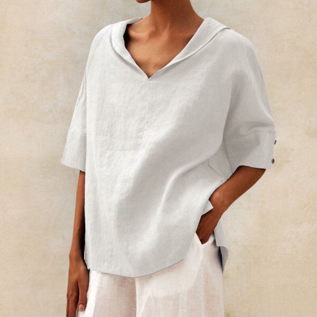 Women's V-Neck Collared Relaxed Top