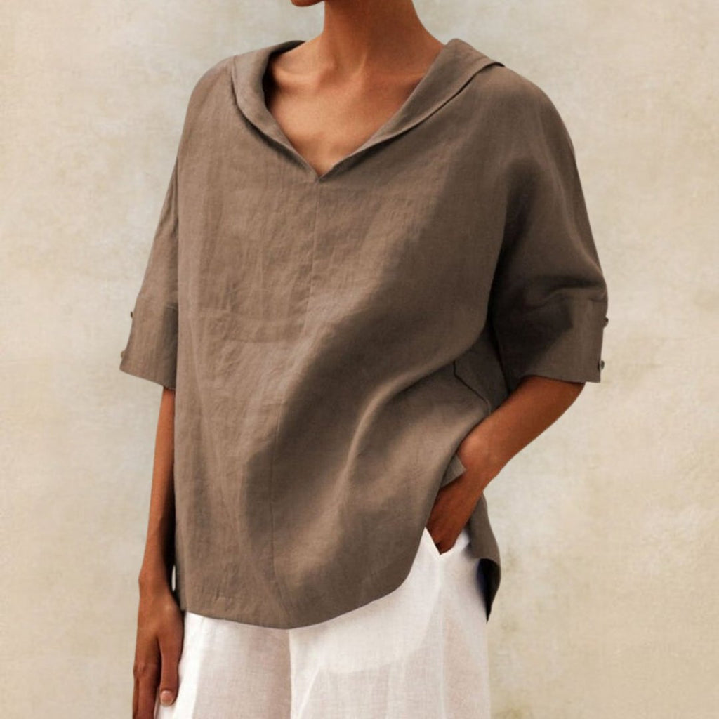 Women's V-Neck Collared Relaxed Top