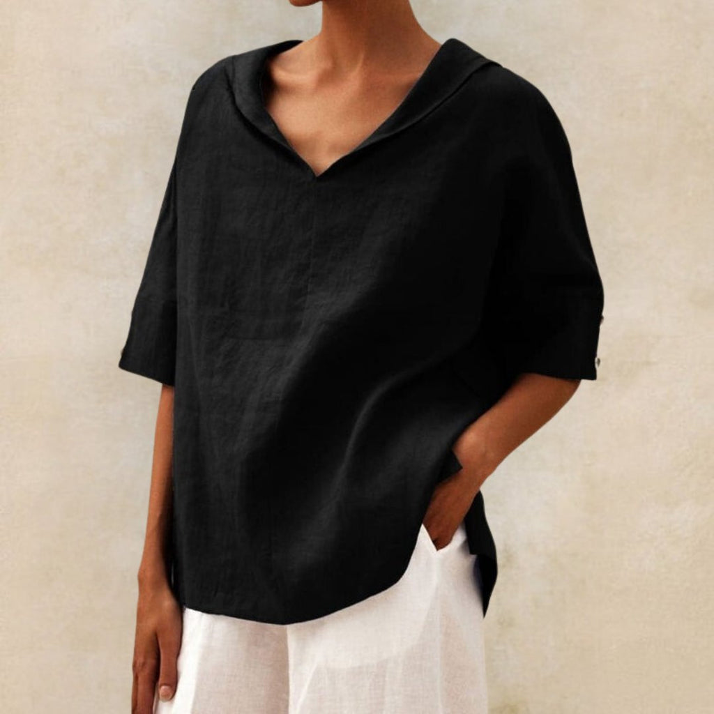 Women's V-Neck Collared Relaxed Top