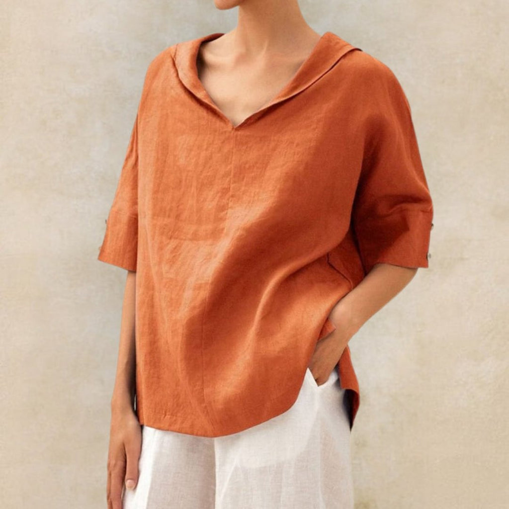 Women's V-Neck Collared Relaxed Top