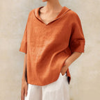 Women's V-Neck Collared Relaxed Top