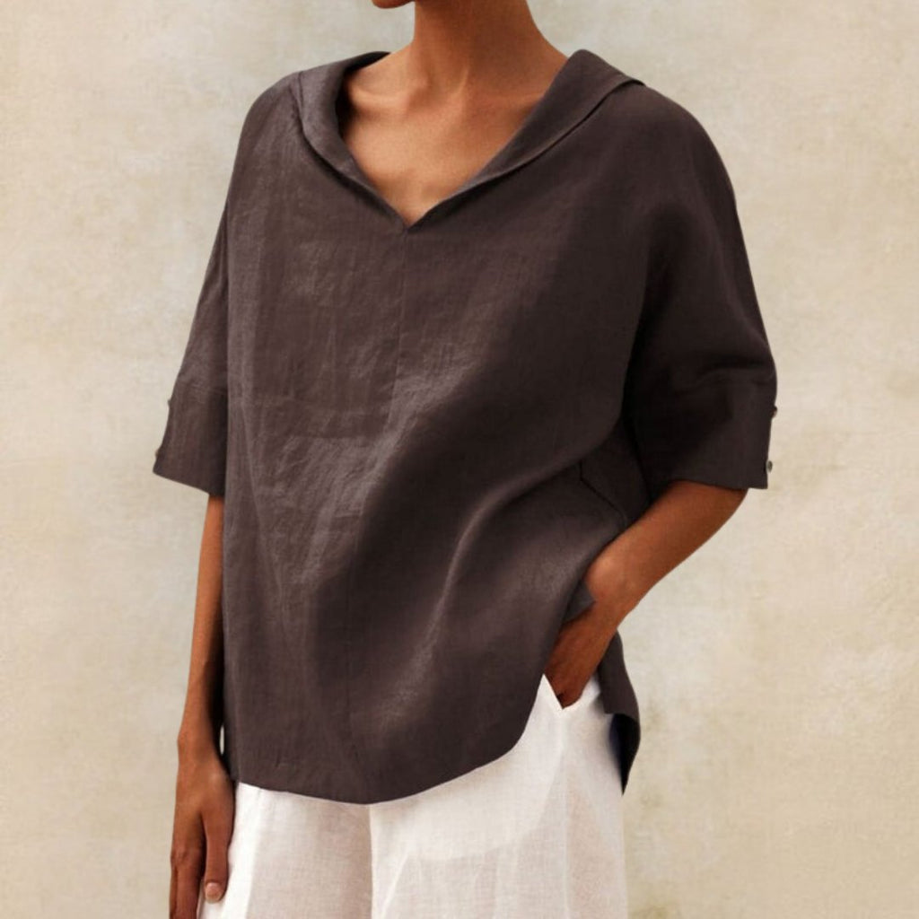 Women's V-Neck Collared Relaxed Top