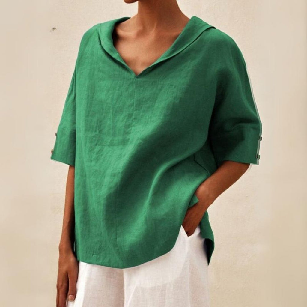 Women's V-Neck Collared Relaxed Top