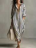Women's Striped Maxi Shirt Dress