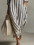 Women's Striped Maxi Shirt Dress