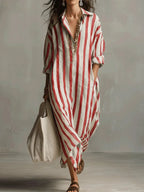Women's Striped Maxi Shirt Dress