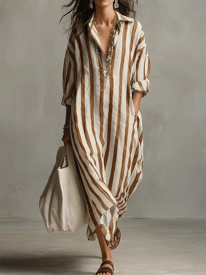 Women's Striped Maxi Shirt Dress