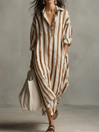 Women's Striped Maxi Shirt Dress