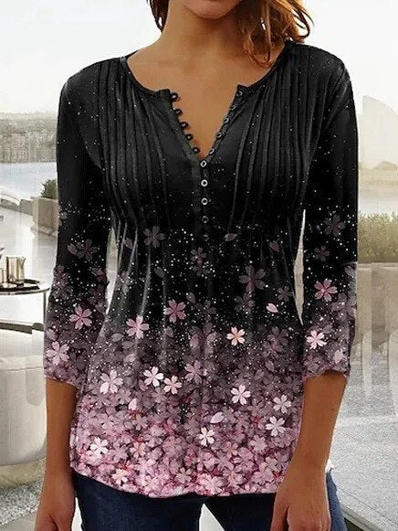 Women's Relaxed Floral Henley Blouse