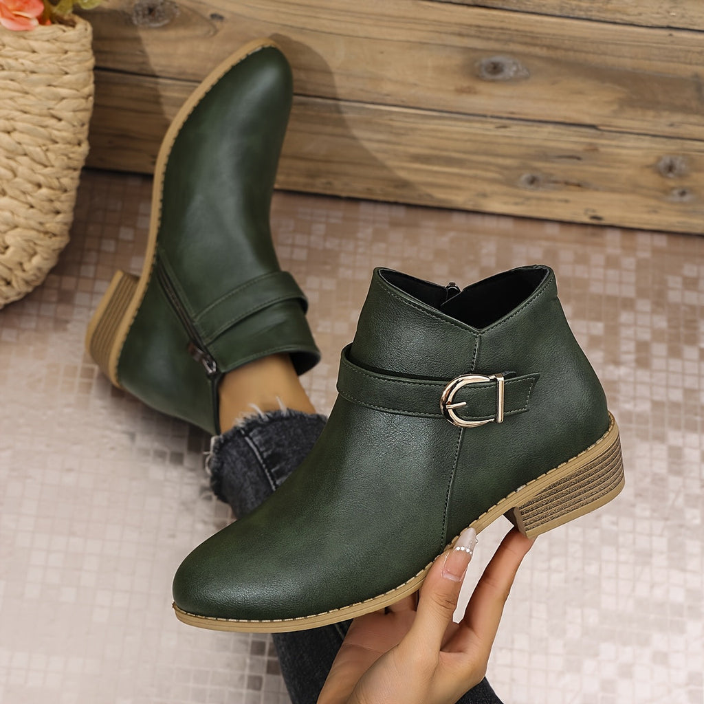 Women's Round-Toe Buckle Boots