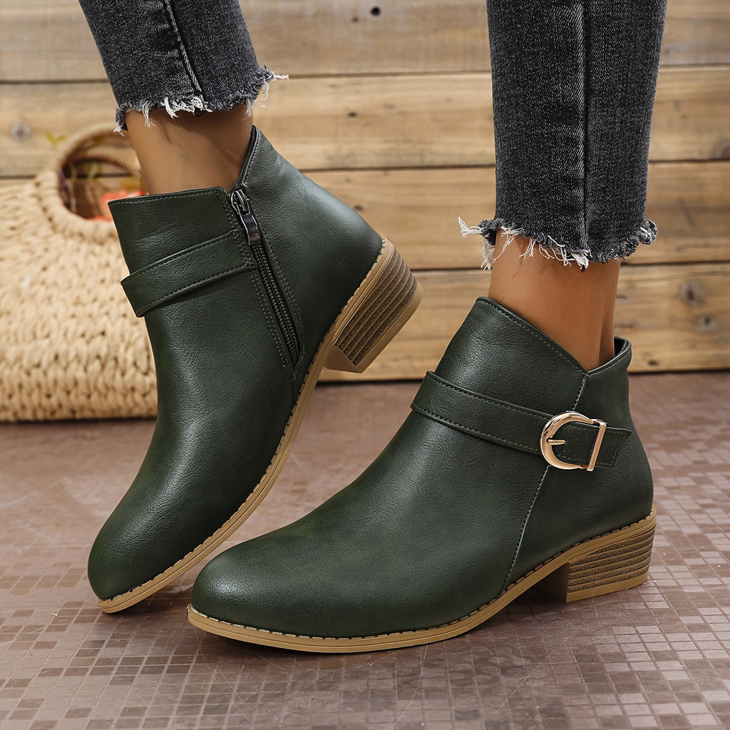 Women's Round-Toe Buckle Boots