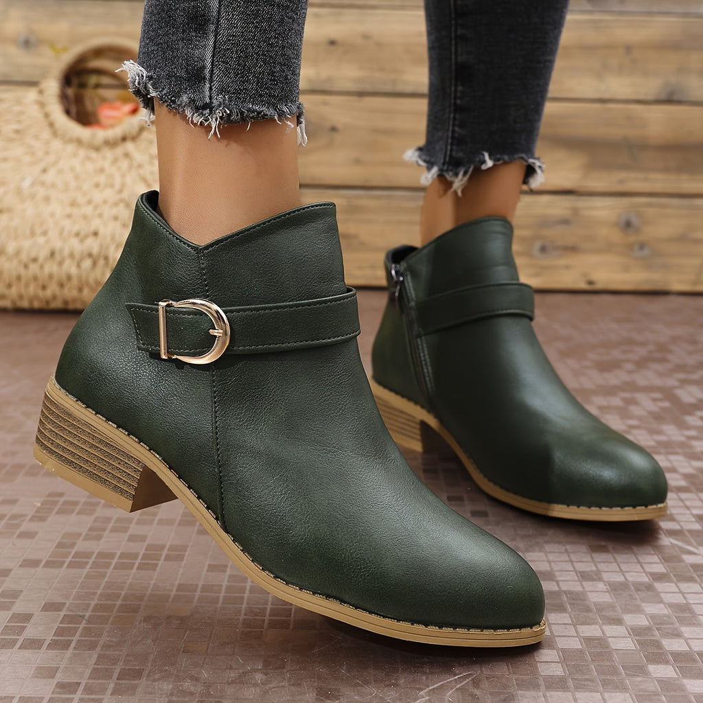 Women's Round-Toe Buckle Boots