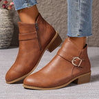 Women's Round-Toe Buckle Boots