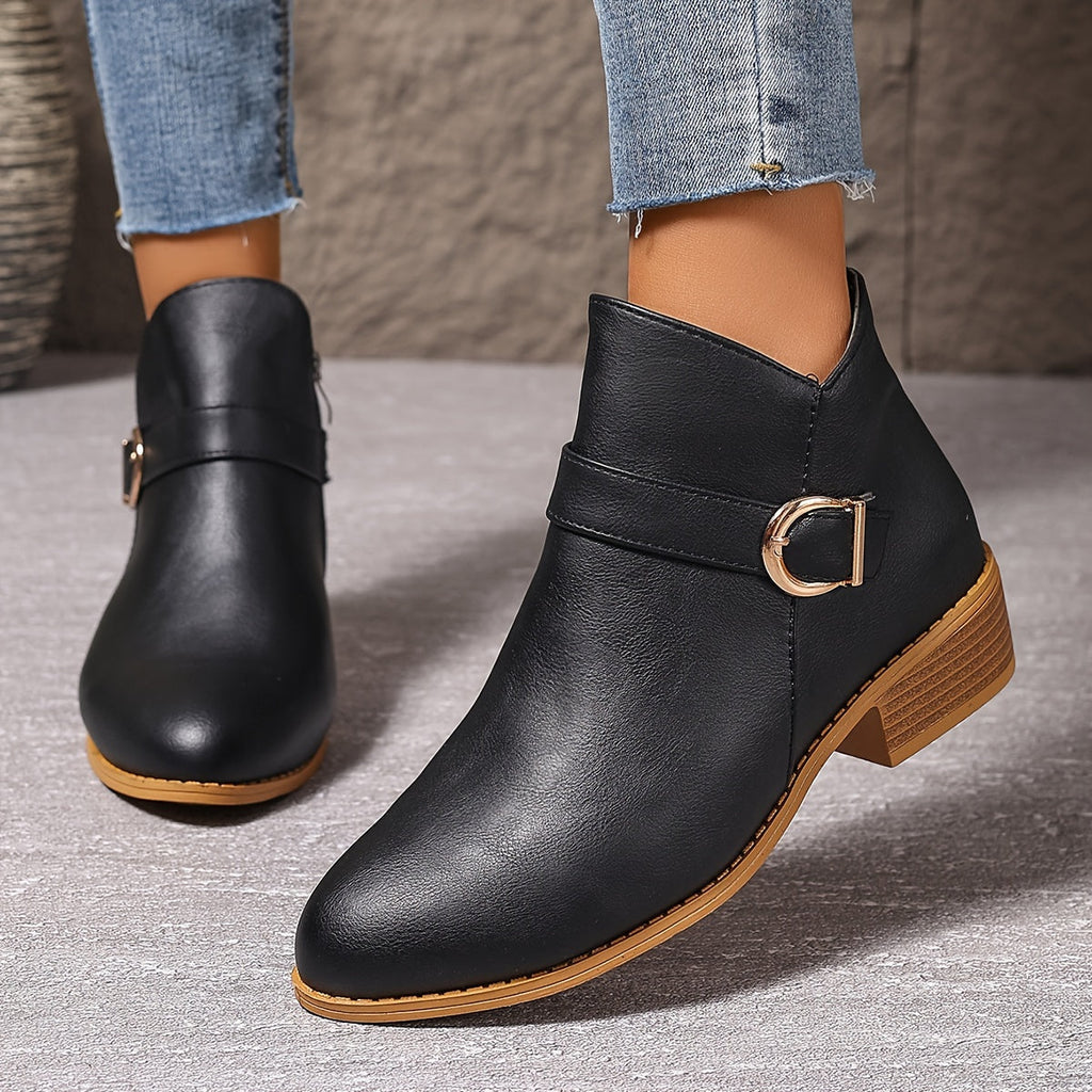 Women's Round-Toe Buckle Boots
