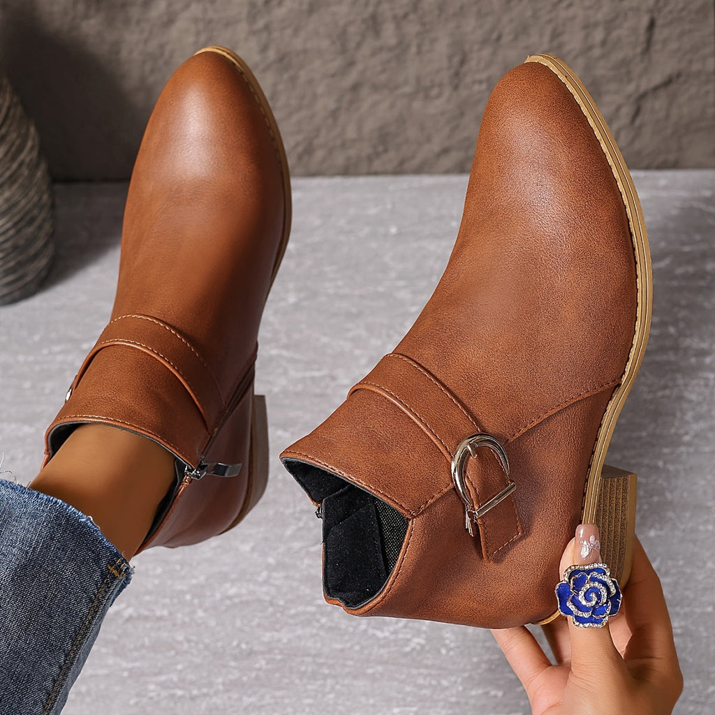 Women's Round-Toe Buckle Boots