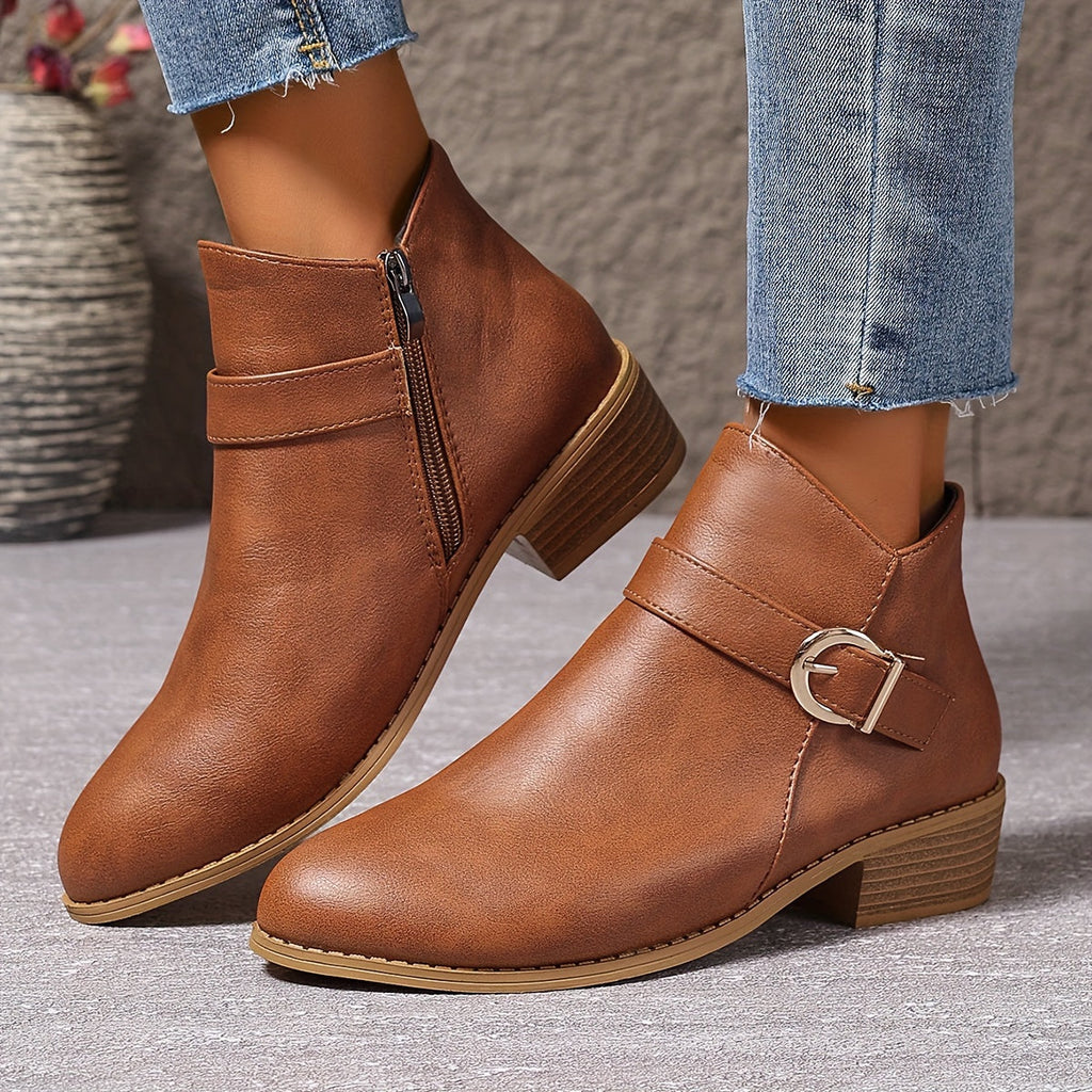 Women's Round-Toe Buckle Boots