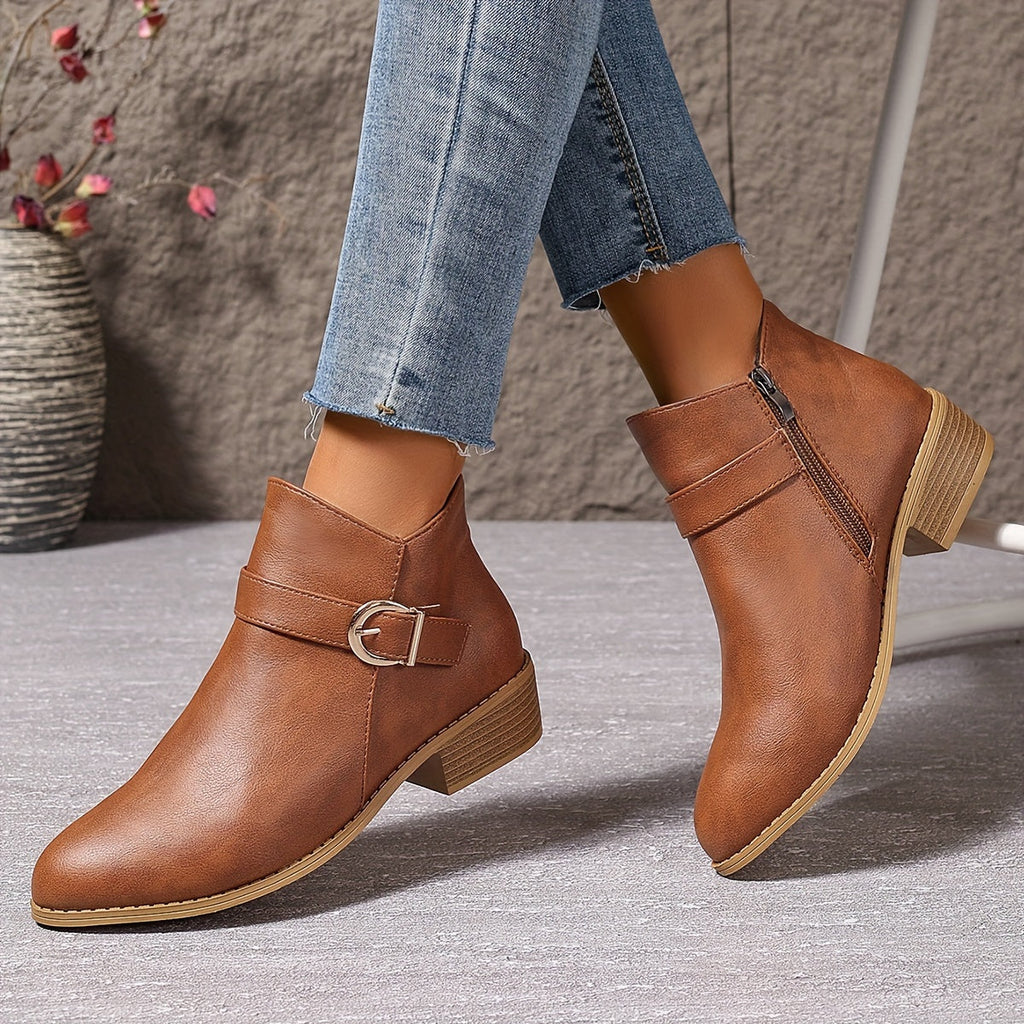 Women's Round-Toe Buckle Boots