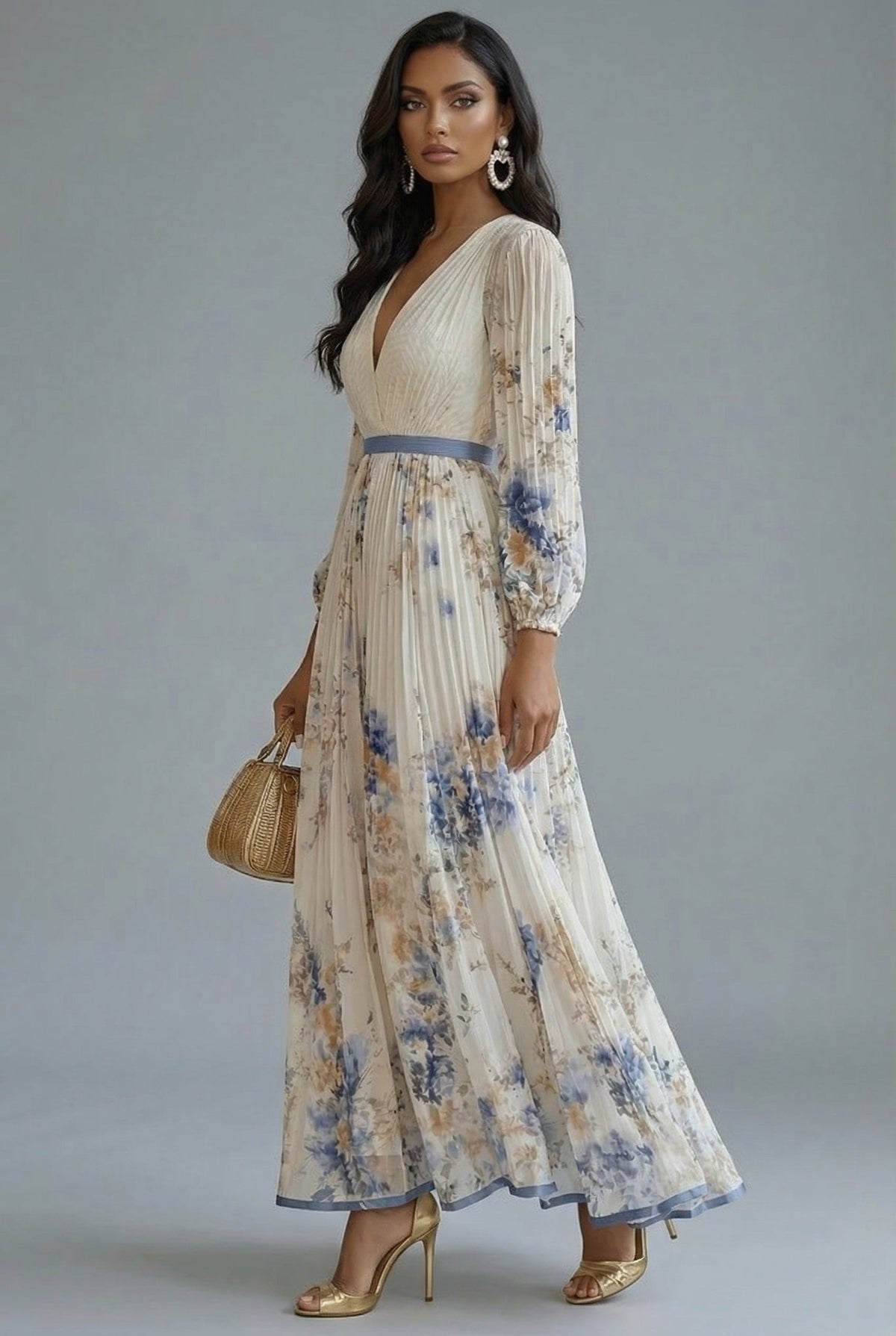 Women's Floral Pleated Maxi Dress