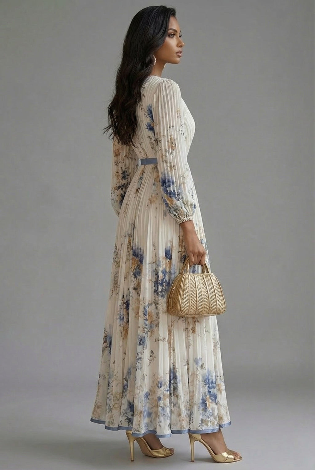 Women's Floral Pleated Maxi Dress
