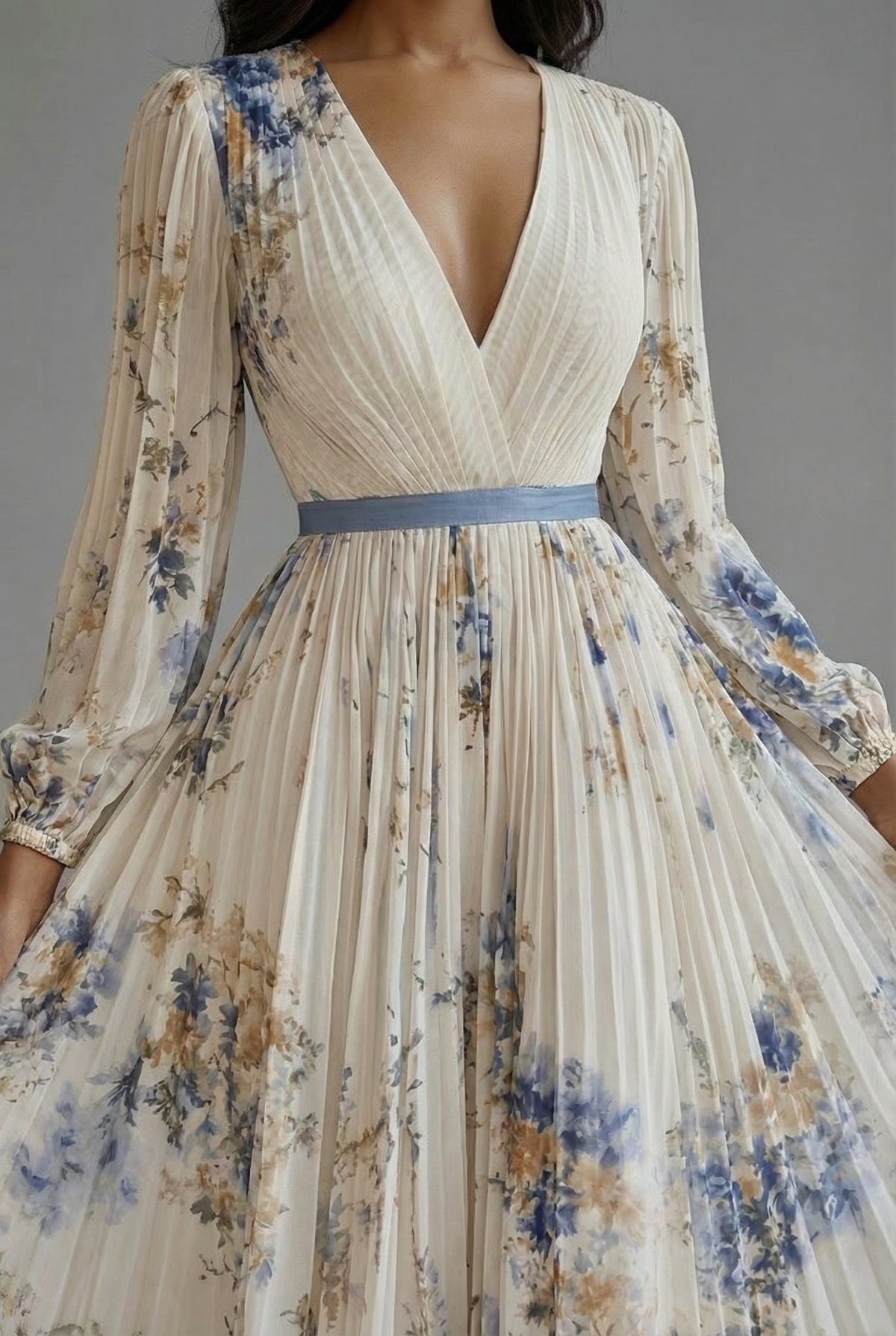 Women's Floral Pleated Maxi Dress