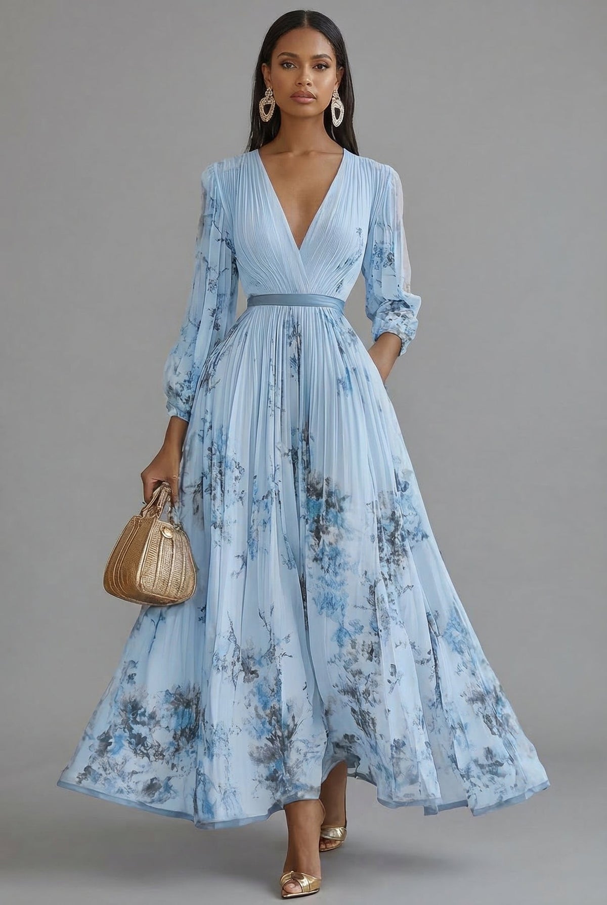 Women's Floral Pleated Maxi Dress