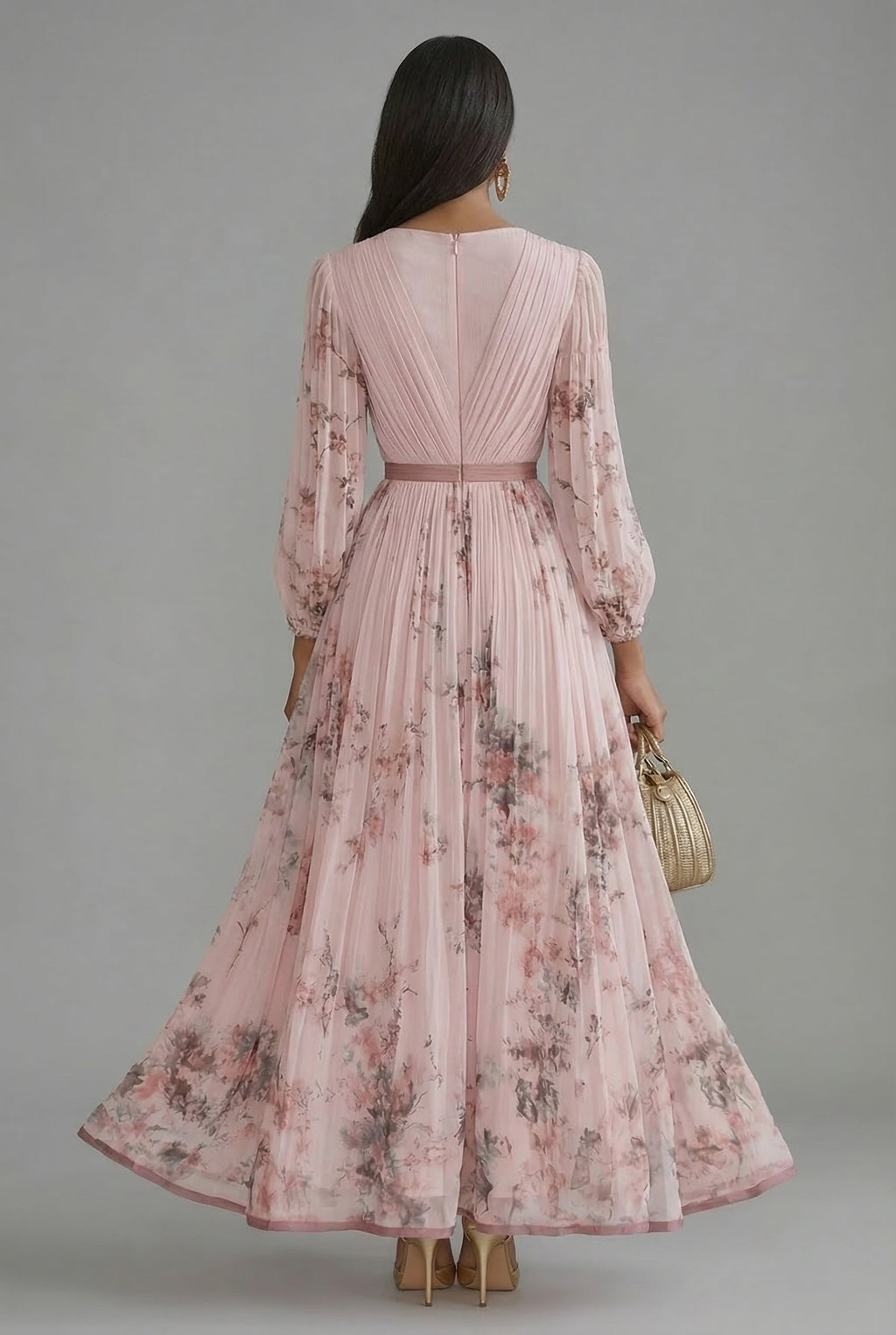 Women's Floral Pleated Maxi Dress