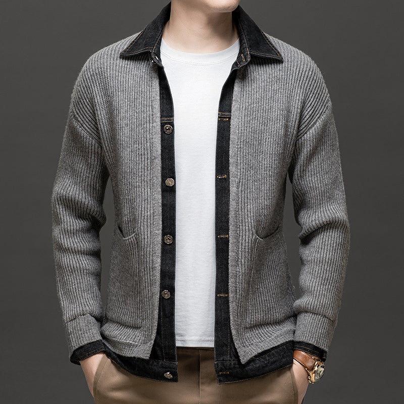 Men's Collared Button-Up Cardigan