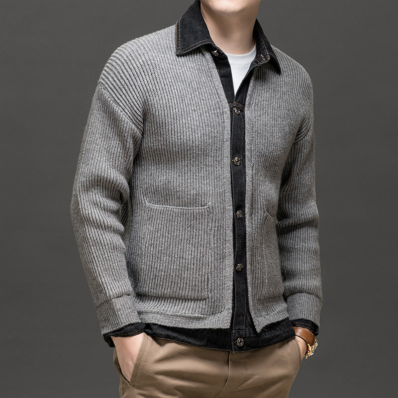 Men's Collared Button-Up Cardigan