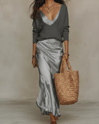Women's V-Neck Bodycon Midi Set