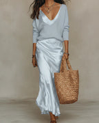Women's V-Neck Bodycon Midi Set
