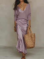 Women's V-Neck Bodycon Midi Set