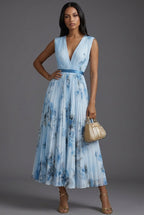 Women's Floral Pleated V-Neck Dress