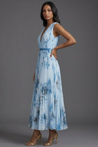 Women's Floral Pleated V-Neck Dress