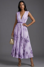 Women's Floral Pleated V-Neck Dress