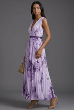 Women's Floral Pleated V-Neck Dress