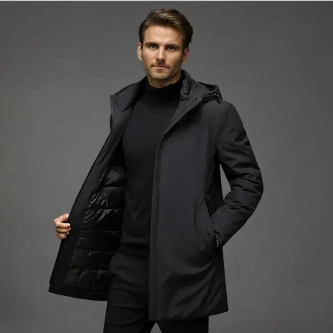 Men's Insulated Long Hooded Overcoat