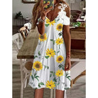 Women's Cold Shoulder Feather-Print Dress