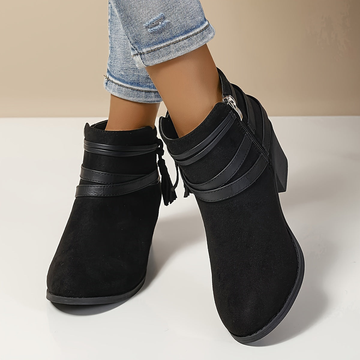 Women's Block Heel Tassel Boots