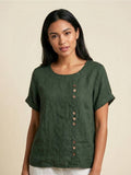 Women's Round Neck Linen Blouse