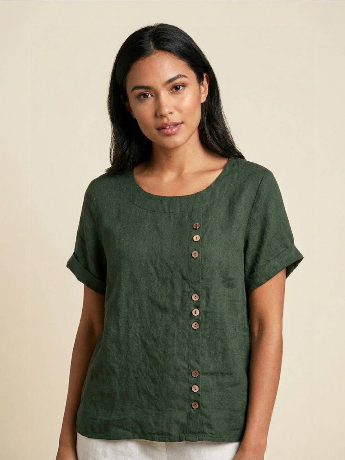 Women's Round Neck Linen Blouse