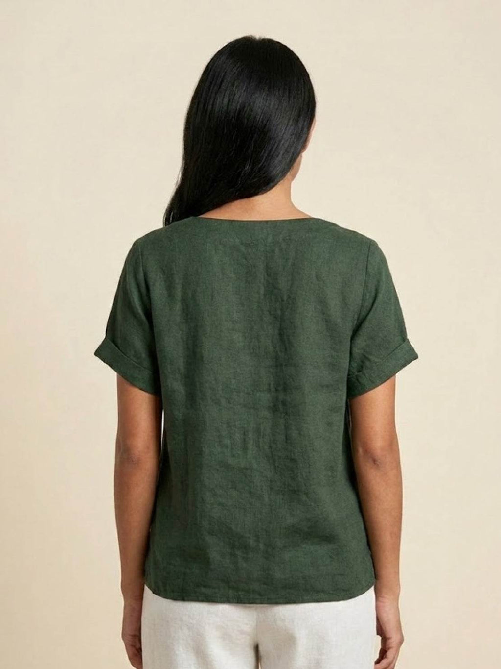 Women's Round Neck Linen Blouse