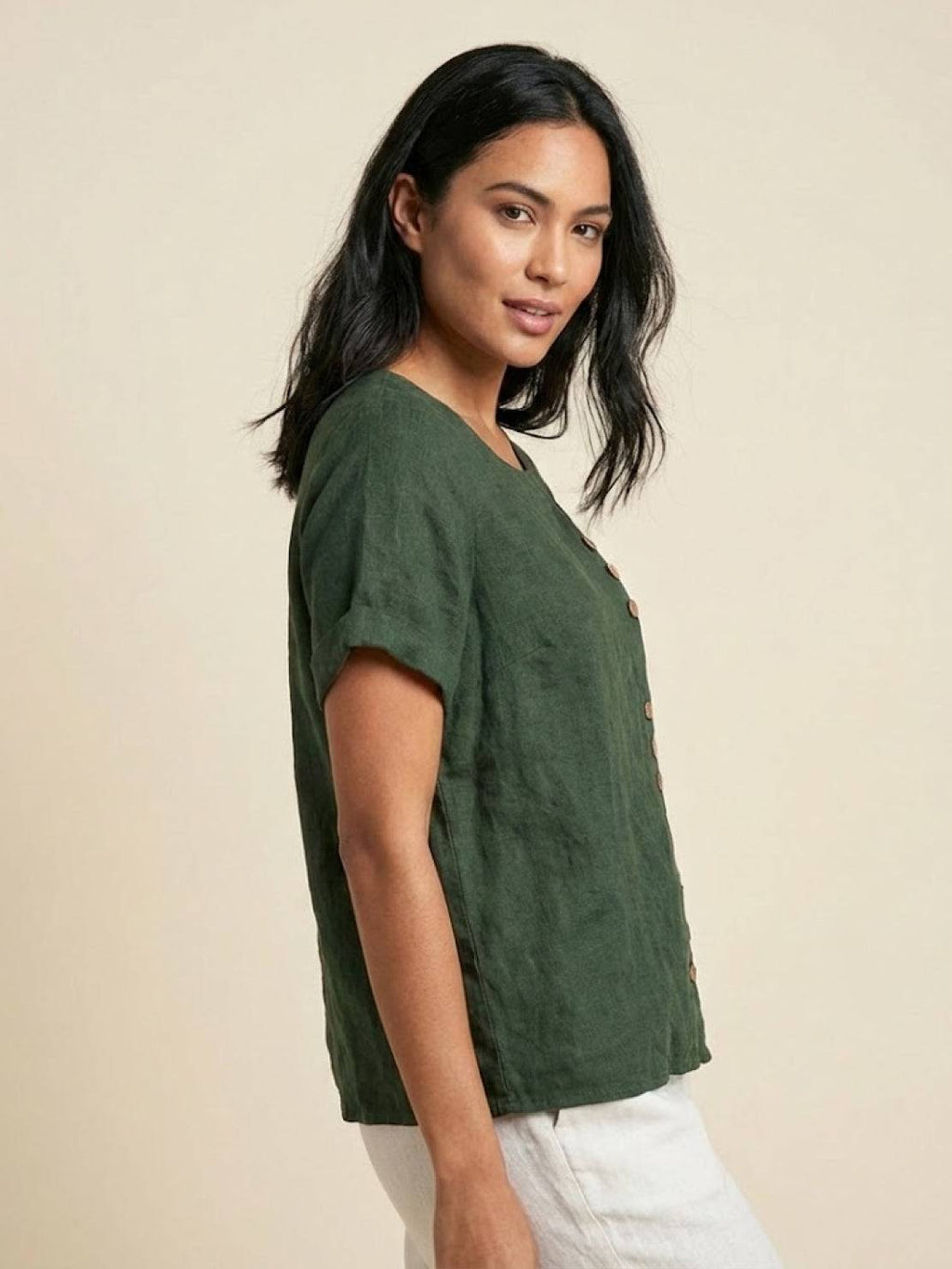 Women's Round Neck Linen Blouse