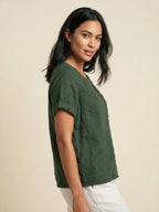 Women's Round Neck Linen Blouse